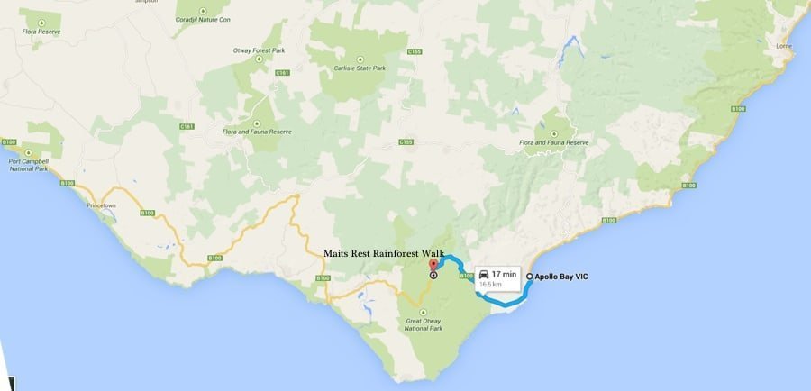 Map location image for Maits Rest Rainforest Walk on the Great Ocean road in Australia